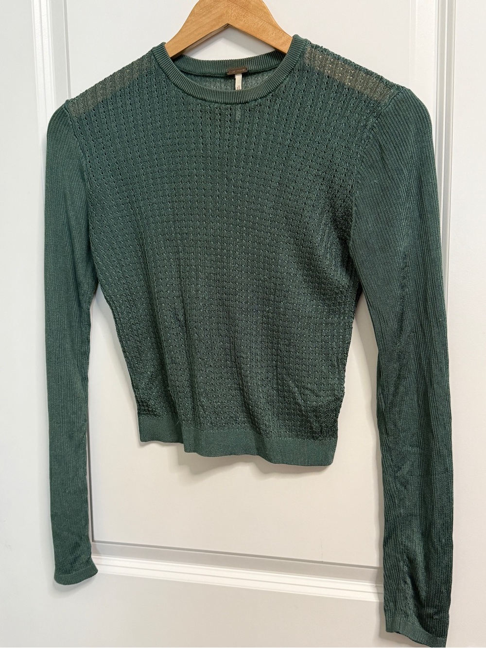 Free People Forest Green Lightweight Knit Crewneck Top
